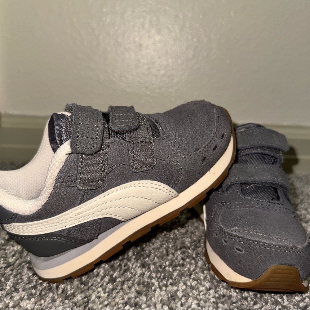 Kids Gray Puma Sneakers with Velcro Straps